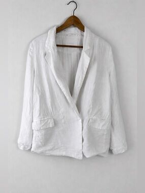 Olivaceous White Linen Blend Oversized Unstructured Blazer Size Medium